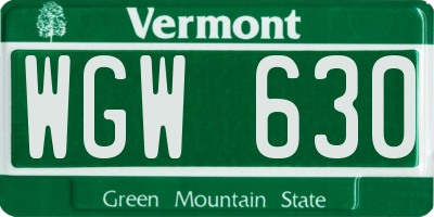 VT license plate WGW630