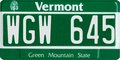 VT license plate WGW645