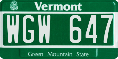 VT license plate WGW647