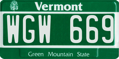 VT license plate WGW669