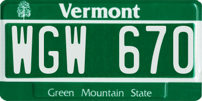 VT license plate WGW670