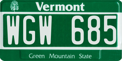 VT license plate WGW685