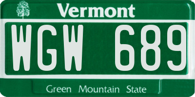 VT license plate WGW689