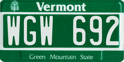 VT license plate WGW692