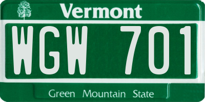 VT license plate WGW701
