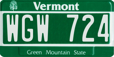 VT license plate WGW724