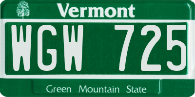 VT license plate WGW725