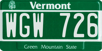 VT license plate WGW726