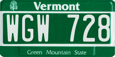 VT license plate WGW728