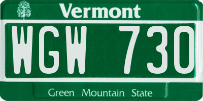 VT license plate WGW730