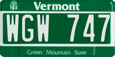 VT license plate WGW747