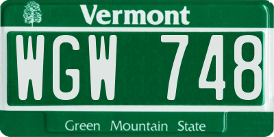 VT license plate WGW748