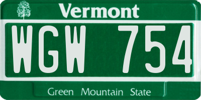 VT license plate WGW754