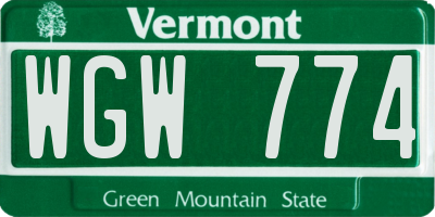 VT license plate WGW774