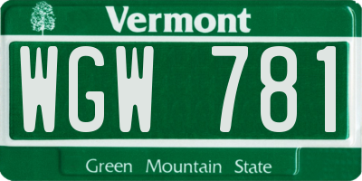 VT license plate WGW781