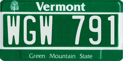 VT license plate WGW791