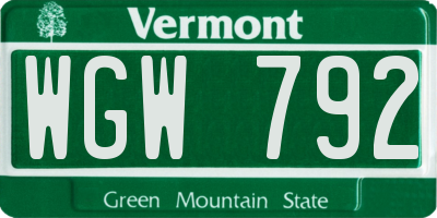 VT license plate WGW792
