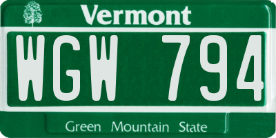 VT license plate WGW794