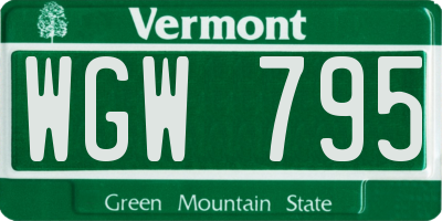 VT license plate WGW795