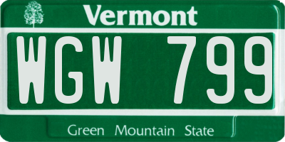 VT license plate WGW799