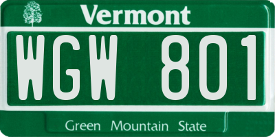 VT license plate WGW801