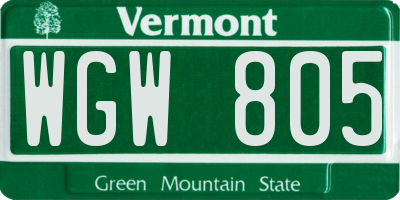 VT license plate WGW805