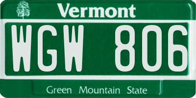 VT license plate WGW806