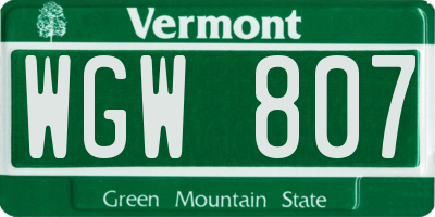 VT license plate WGW807