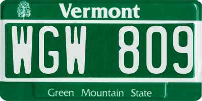 VT license plate WGW809