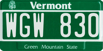 VT license plate WGW830
