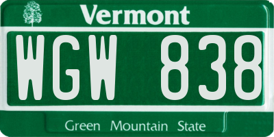 VT license plate WGW838