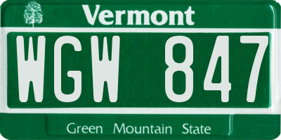 VT license plate WGW847