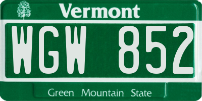 VT license plate WGW852