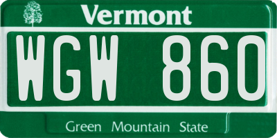 VT license plate WGW860