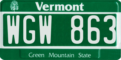 VT license plate WGW863