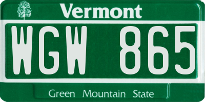 VT license plate WGW865