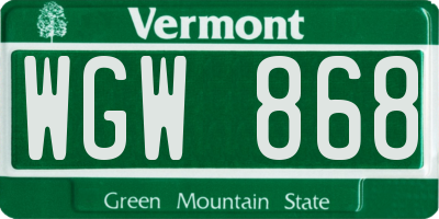 VT license plate WGW868