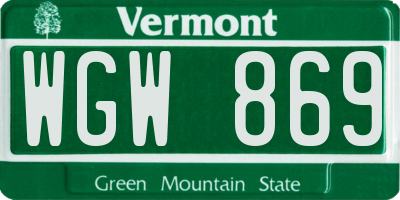 VT license plate WGW869