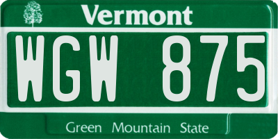 VT license plate WGW875