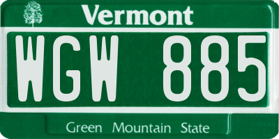 VT license plate WGW885