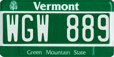 VT license plate WGW889