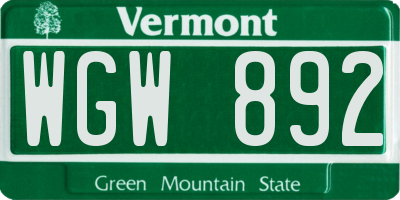 VT license plate WGW892