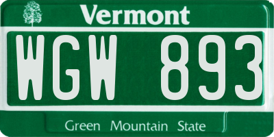 VT license plate WGW893