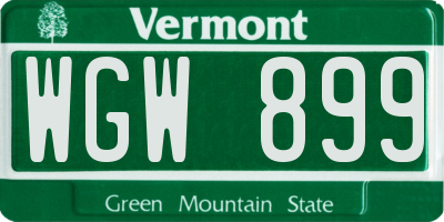 VT license plate WGW899
