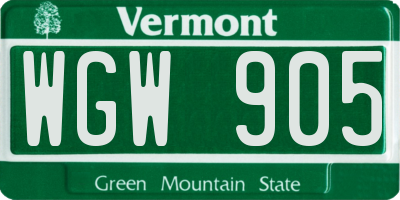 VT license plate WGW905