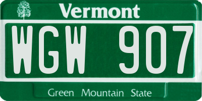 VT license plate WGW907