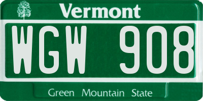 VT license plate WGW908
