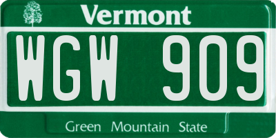 VT license plate WGW909