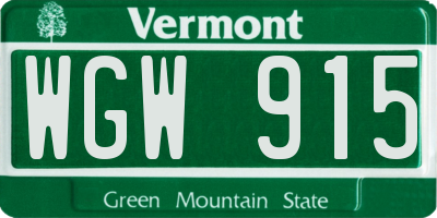 VT license plate WGW915