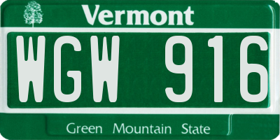 VT license plate WGW916